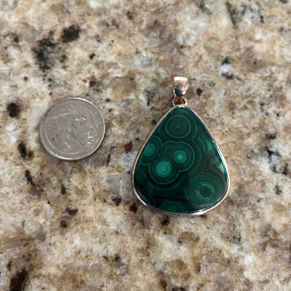 Vintage Sterling Silver Malachite Teardrop Pendant